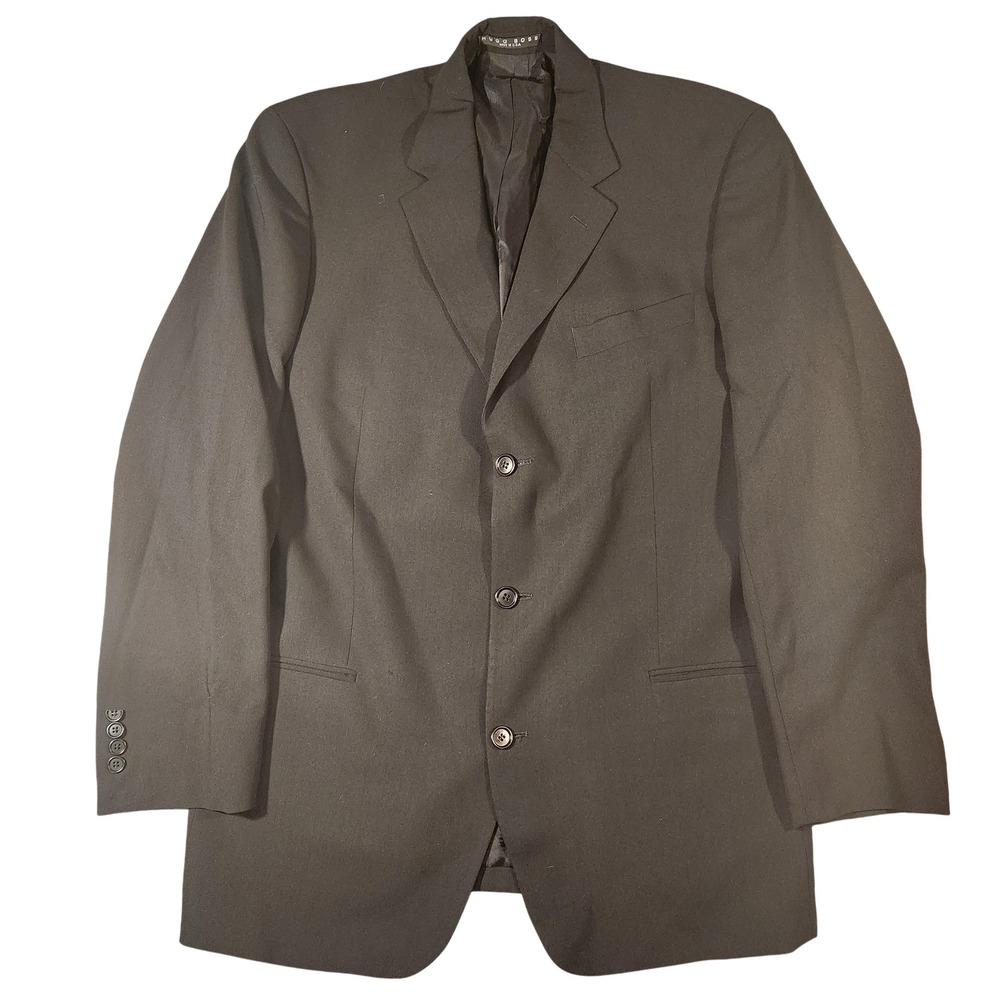 Hugo Boss Blazer Mens 40R Black Notch Lapel 3 Button Wool Suit Jacket Made USA‎